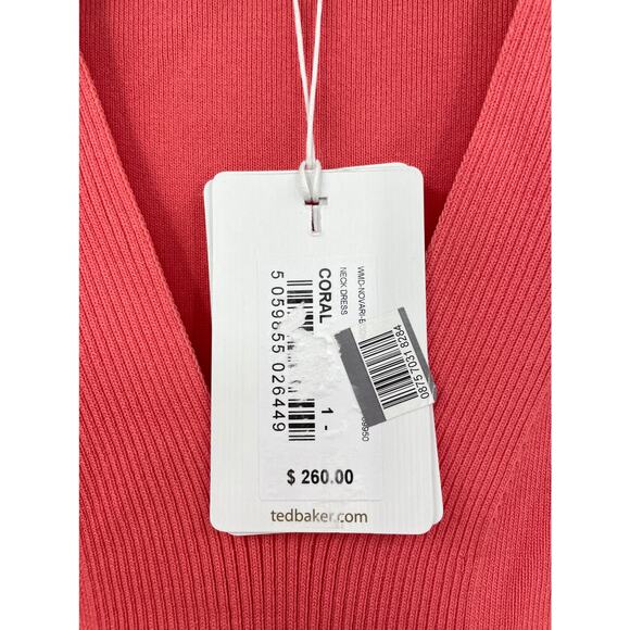 Ted Baker LONDON Dress Womens 0-2 US Novari Ruched Ribbed Knit Coral Pink NWT - Picture 5 of 7